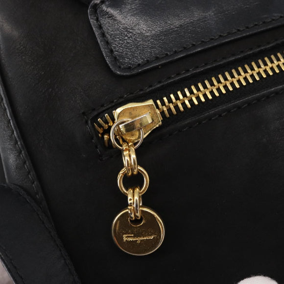 Salvatore Ferragamo Vala Backpack Leather Black Gold Auth BA7527