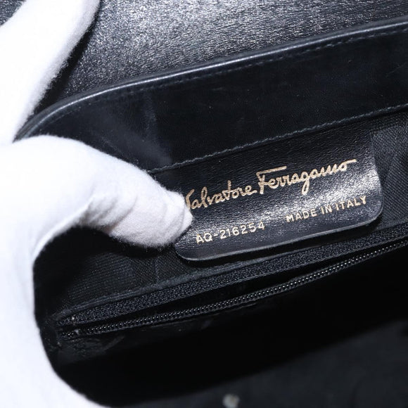 Salvatore Ferragamo Vala Backpack Leather Black Gold Auth BA7527