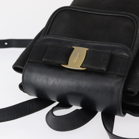 Salvatore Ferragamo Vala Backpack Leather Black Gold Auth BA7527