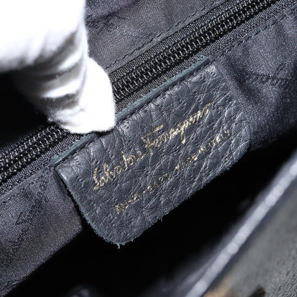 Salvatore Ferragamo Gancini Shoulder Bag Leather Black Gold Auth BA7529