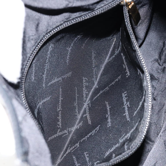 Salvatore Ferragamo Gancini Shoulder Bag Leather Black Gold Auth BA7529