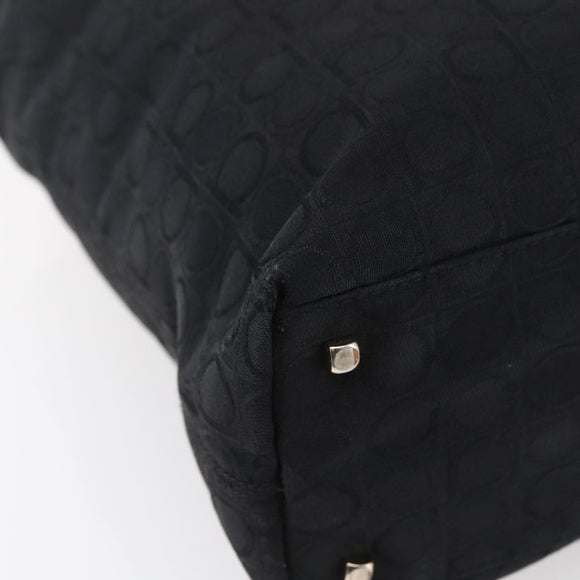 Salvatore Ferragamo Gancini Tote Bag Canvas Black Gold Auth BA7530