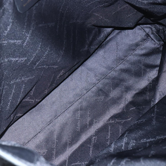 Salvatore Ferragamo Gancini Tote Bag Canvas Black Gold Auth BA7530