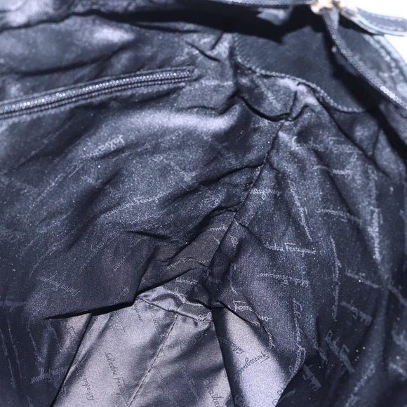 Salvatore Ferragamo Gancini Tote Bag Canvas Black Gold Auth BA7530