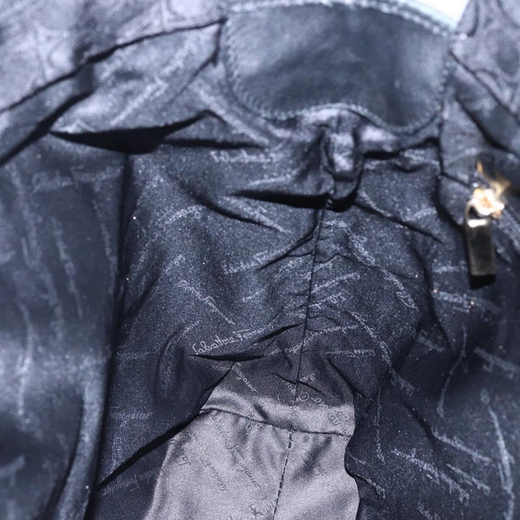 Salvatore Ferragamo Gancini Tote Bag Canvas Black Gold Auth BA7530