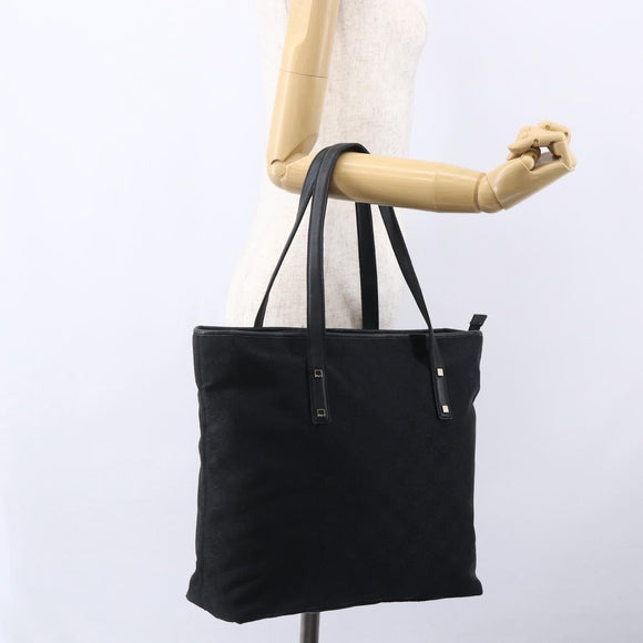 Salvatore Ferragamo Gancini Tote Bag Canvas Black Gold Auth BA7530