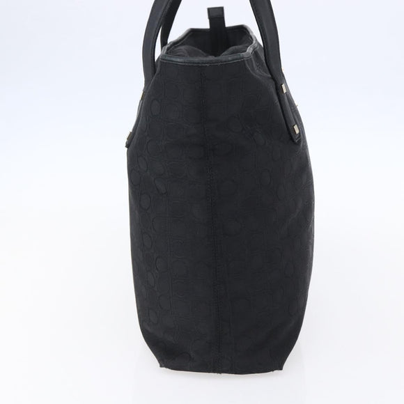 Salvatore Ferragamo Gancini Tote Bag Canvas Black Gold Auth BA7530