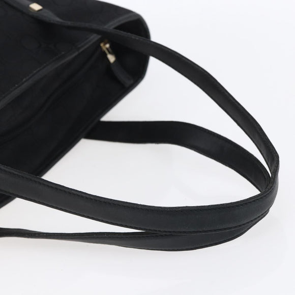 Salvatore Ferragamo Gancini Tote Bag Canvas Black Gold Auth BA7530