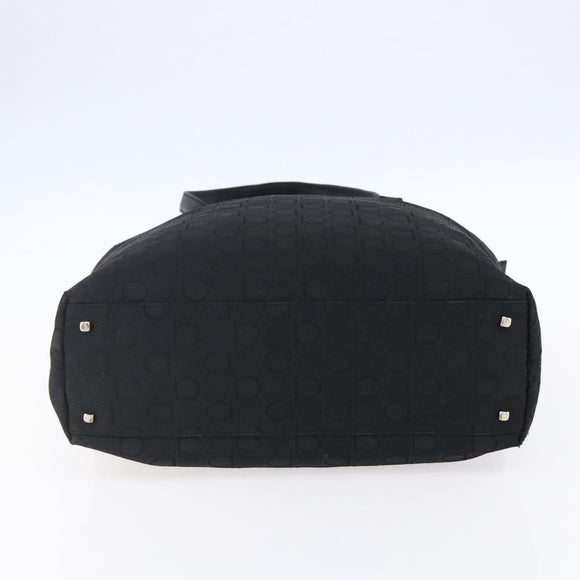 Salvatore Ferragamo Gancini Tote Bag Canvas Black Gold Auth BA7530