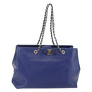 Salvatore Ferragamo Vala Chain Tote Bag Leather Blue Gold Auth BA7531-1