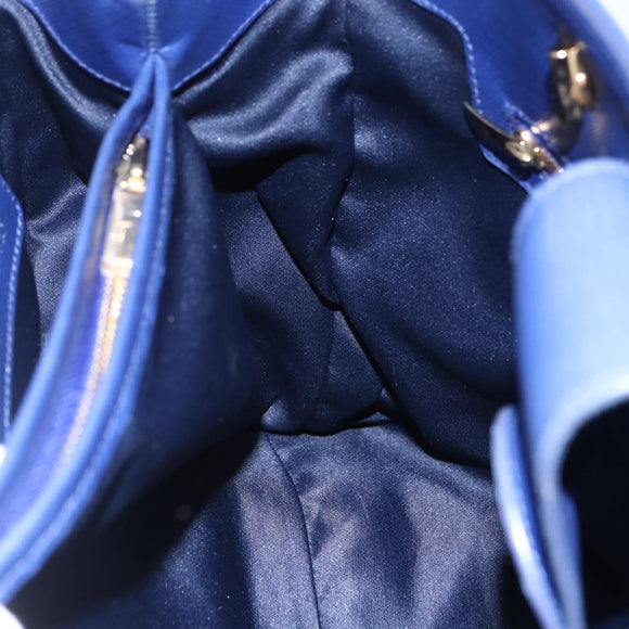 Salvatore Ferragamo Vala Chain Tote Bag Leather Blue Gold Auth BA7531