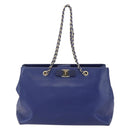 Salvatore Ferragamo Vala Chain Tote Bag Leather Blue Gold Auth BA7531-13