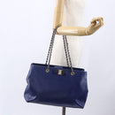 Salvatore Ferragamo Vala Chain Tote Bag Leather Blue Gold Auth BA7531-24