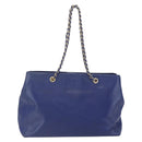 Salvatore Ferragamo Vala Chain Tote Bag Leather Blue Gold Auth BA7531-2