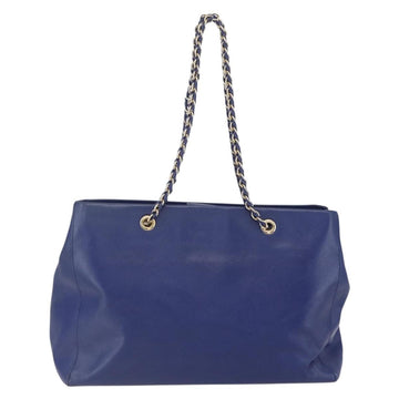 Salvatore Ferragamo Vala Chain Tote Bag Leather Blue Gold Auth BA7531 - 0