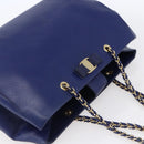 Salvatore Ferragamo Vala Chain Tote Bag Leather Blue Gold Auth BA7531-6