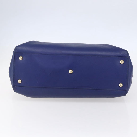 Salvatore Ferragamo Vala Chain Tote Bag Leather Blue Gold Auth BA7531