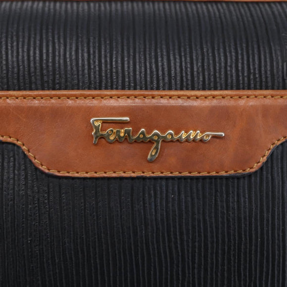 Salvatore Ferragamo Shoulder Bag Leather PVC Black Gold Auth BA7532