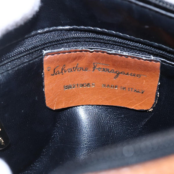 Salvatore Ferragamo Shoulder Bag Leather PVC Black Gold Auth BA7532