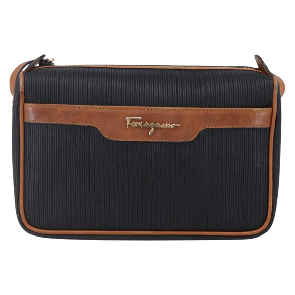 Salvatore Ferragamo Shoulder Bag Leather PVC Black Gold Auth BA7532