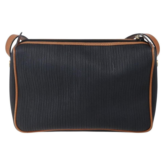 Salvatore Ferragamo Shoulder Bag Leather PVC Black Gold Auth BA7532