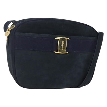 Salvatore Ferragamo Vala Shoulder Bag Leather Navy Gold Auth BA7533