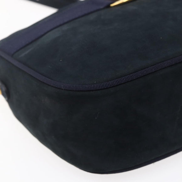 Salvatore Ferragamo Vala Shoulder Bag Leather Navy Gold Auth BA7533