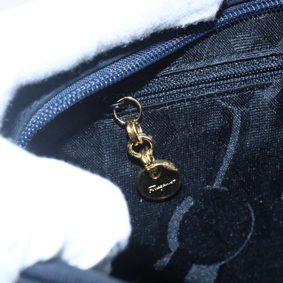 Salvatore Ferragamo Vala Shoulder Bag Leather Navy Gold Auth BA7533