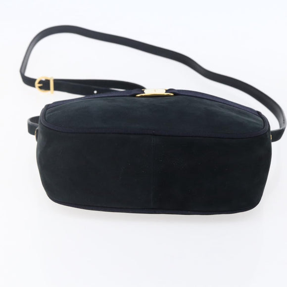 Salvatore Ferragamo Vala Shoulder Bag Leather Navy Gold Auth BA7533