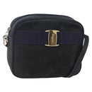 Salvatore Ferragamo Vala Shoulder Bag Suede Navy Gold Auth BA7534-1