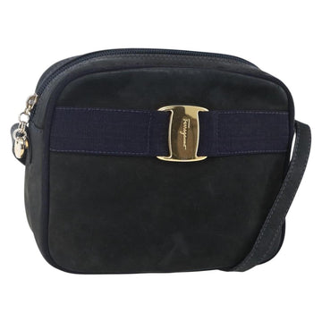 Salvatore Ferragamo Vala Shoulder Bag Suede Navy Gold Auth BA7534