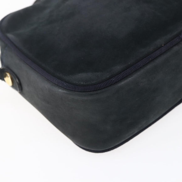 Salvatore Ferragamo Vala Shoulder Bag Suede Navy Gold Auth BA7534