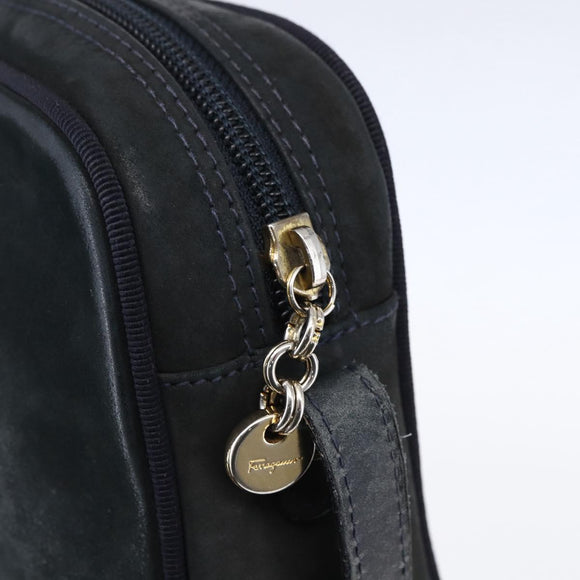 Salvatore Ferragamo Vala Shoulder Bag Suede Navy Gold Auth BA7534