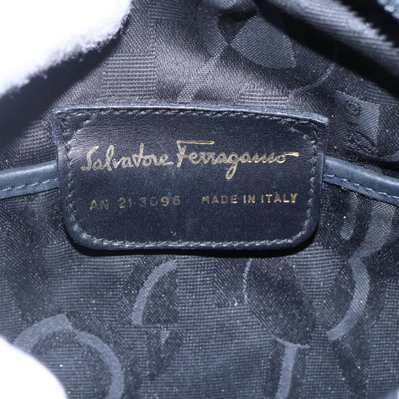 Salvatore Ferragamo Vala Shoulder Bag Suede Navy Gold Auth BA7534