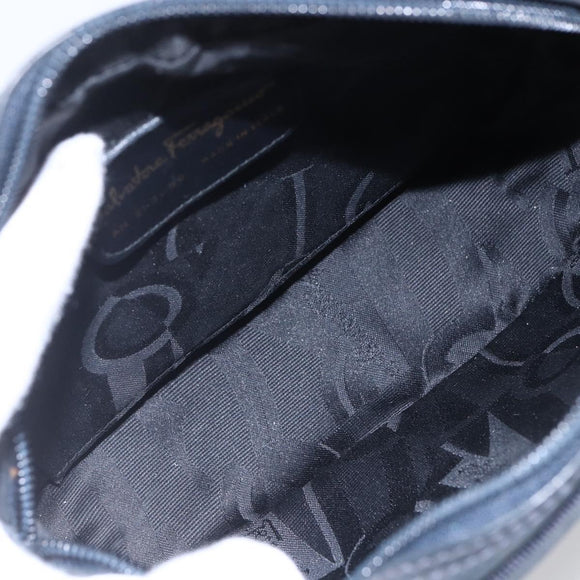 Salvatore Ferragamo Vala Shoulder Bag Suede Navy Gold Auth BA7534