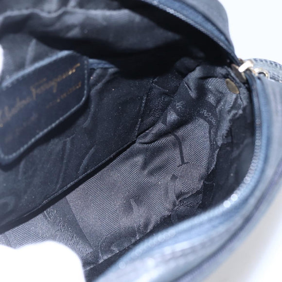 Salvatore Ferragamo Vala Shoulder Bag Suede Navy Gold Auth BA7534