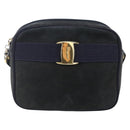 Salvatore Ferragamo Vala Shoulder Bag Suede Navy Gold Auth BA7534-13