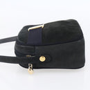 Salvatore Ferragamo Vala Shoulder Bag Suede Navy Gold Auth BA7534-3
