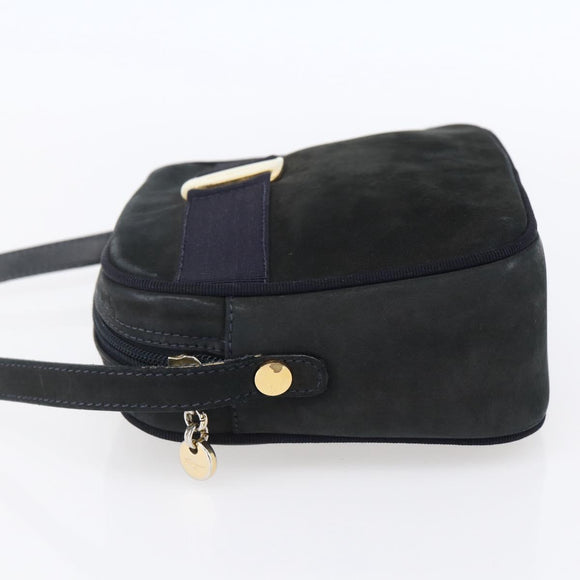 Salvatore Ferragamo Vala Shoulder Bag Suede Navy Gold Auth BA7534