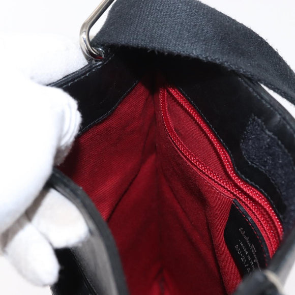 Salvatore Ferragamo Gancini Shoulder Bag Leather Black Silver Auth BA7535