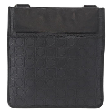 Salvatore Ferragamo Gancini Shoulder Bag Leather Black Silver Auth BA7535 - 0