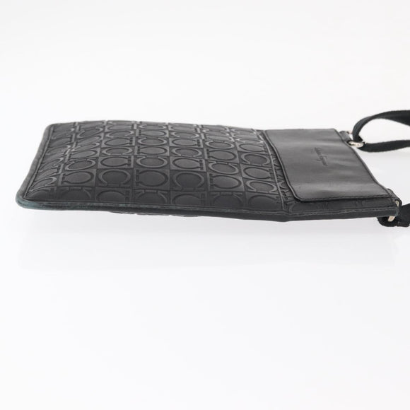 Salvatore Ferragamo Gancini Shoulder Bag Leather Black Silver Auth BA7535