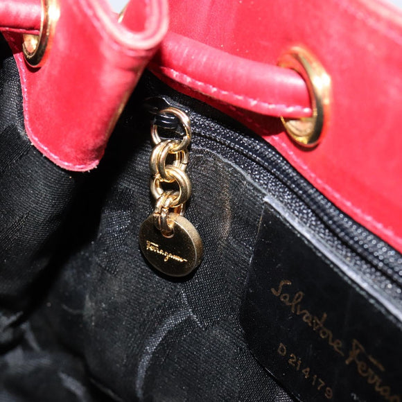 Salvatore Ferragamo Vala Shoulder Bag Leather Red Gold Auth BA7536