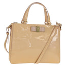 Salvatore Ferragamo Hand Bag Enamel 2way Beige Gold Auth BA7537-1