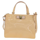 Salvatore Ferragamo Hand Bag Enamel 2way Beige Gold Auth BA7537-13