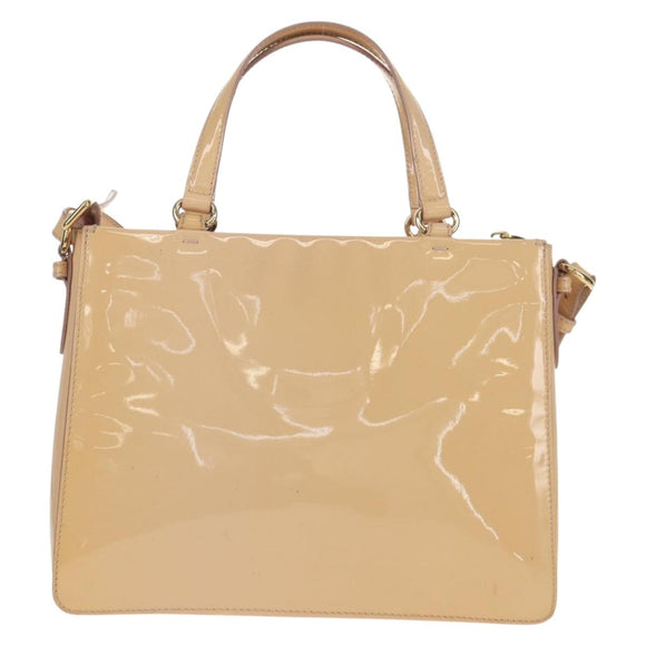 Salvatore Ferragamo Hand Bag Enamel 2way Beige Gold Auth BA7537
