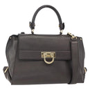 Salvatore Ferragamo Gancini Sophia Bag Leather 2way Dark Brown Gold Auth BA7538-1