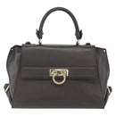Salvatore Ferragamo Gancini Sophia Bag Leather 2way Dark Brown Gold Auth BA7538-13