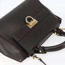Salvatore Ferragamo Gancini Sophia Bag Leather 2way Dark Brown Gold Auth BA7538-6