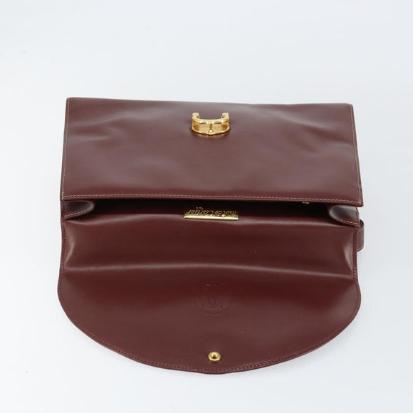 CARTIER Must Line Hand Bag Leather Bordeaux Gold Auth BA7539